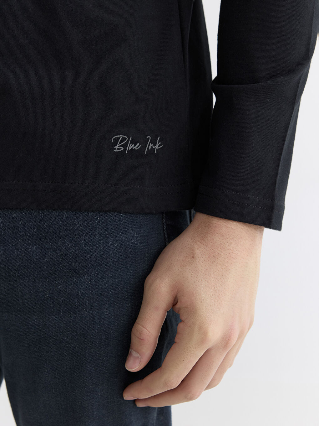 Siyah Bisiklet Yaka Erkek Pijama Üst-2