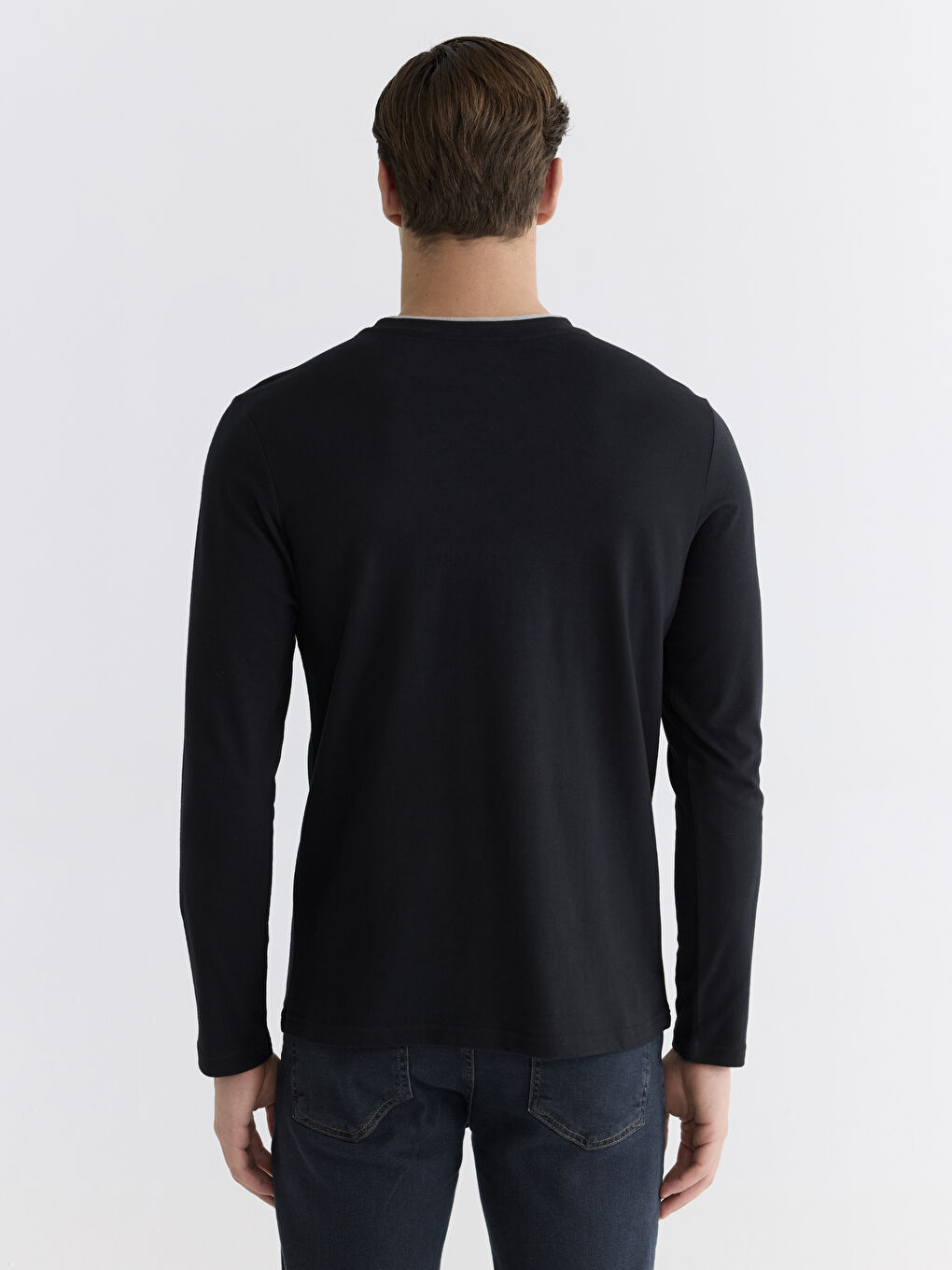 Siyah Bisiklet Yaka Erkek Pijama Üst-4