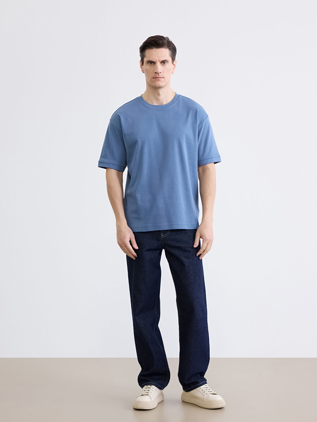 İndigo Bisiklet Yaka Kısa Kollu Erkek Pijama Üst-1