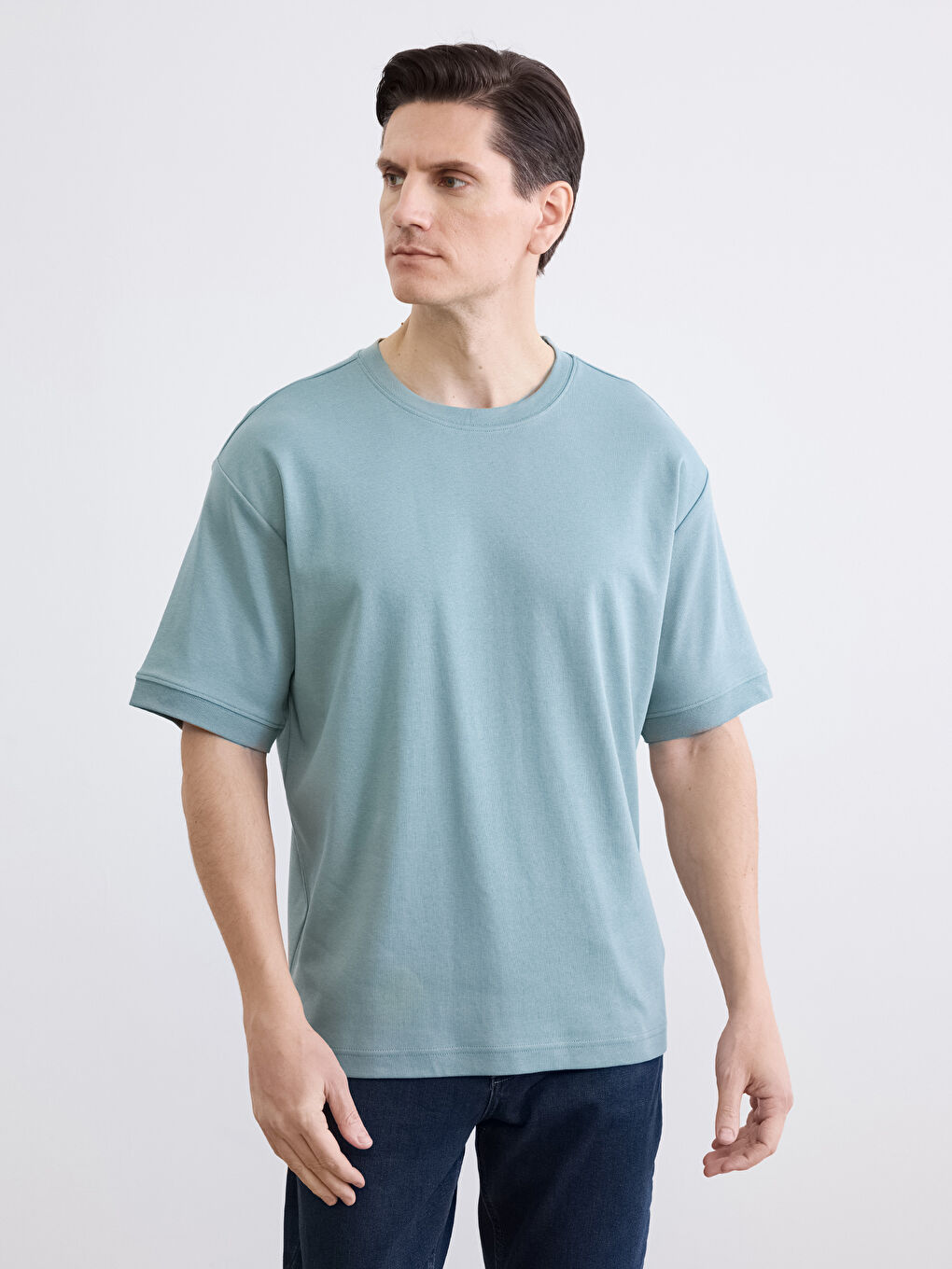 Bisiklet Yaka Kısa Kollu Erkek Pijama Üst