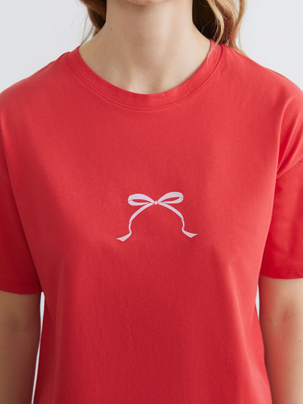 Kırmızı Bisiklet Yaka Baskılı Kadın Pijama Takımı-2