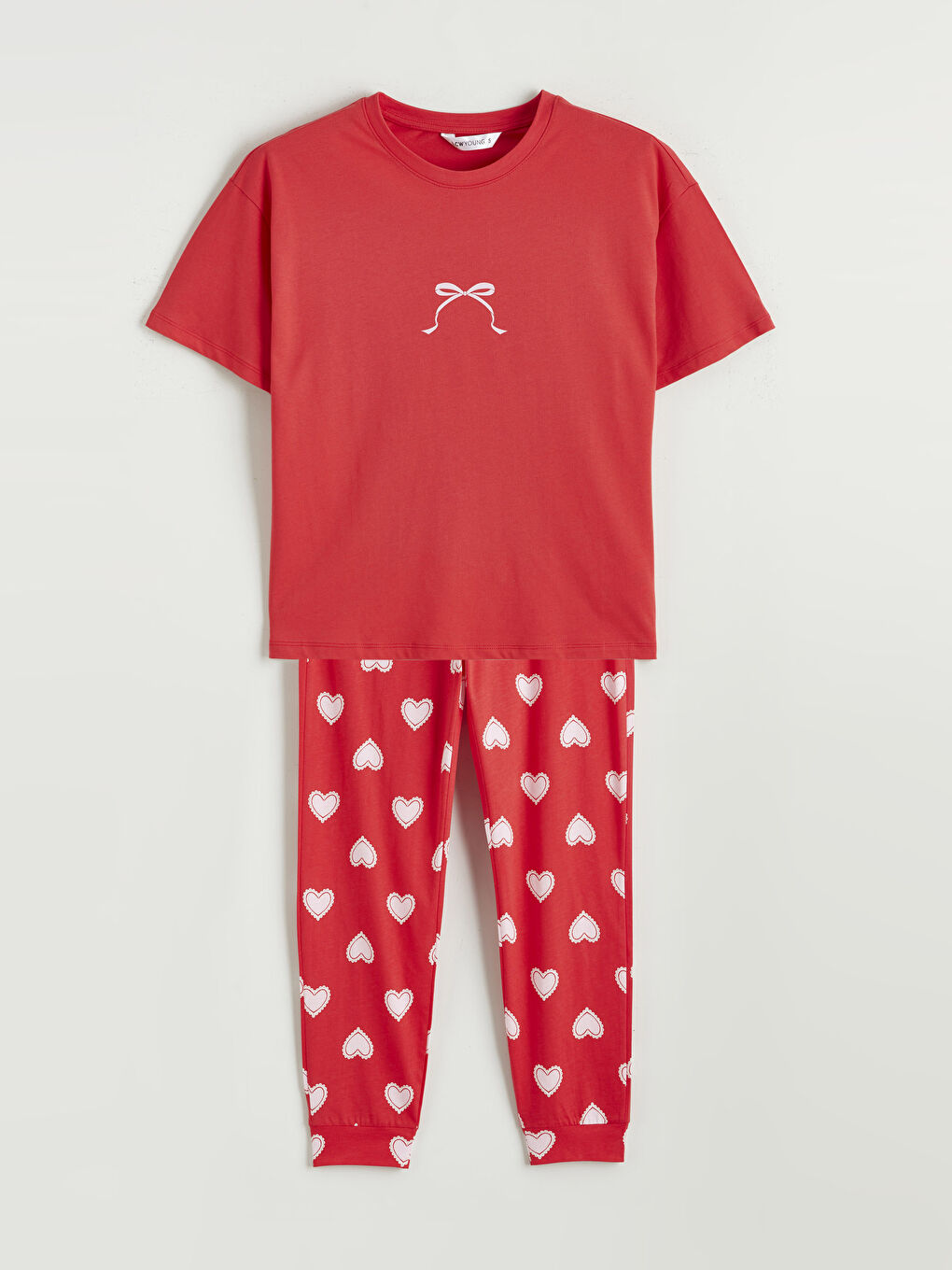 Kırmızı Bisiklet Yaka Baskılı Kadın Pijama Takımı-4