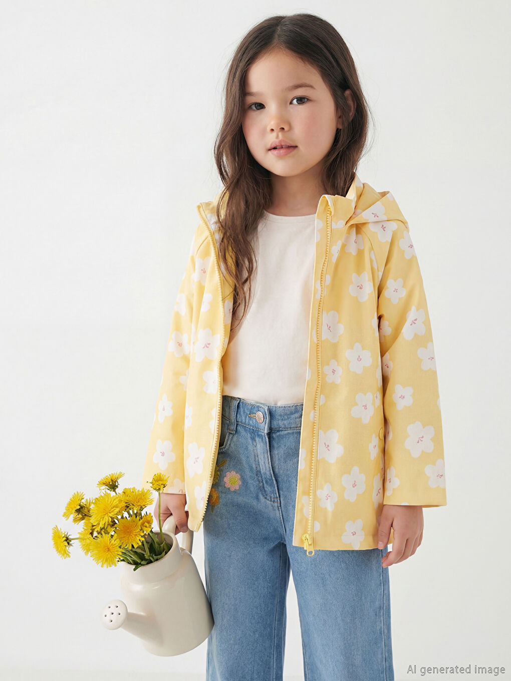 Sarı Çiçekli Kız Çocuk Yağmurluk-1