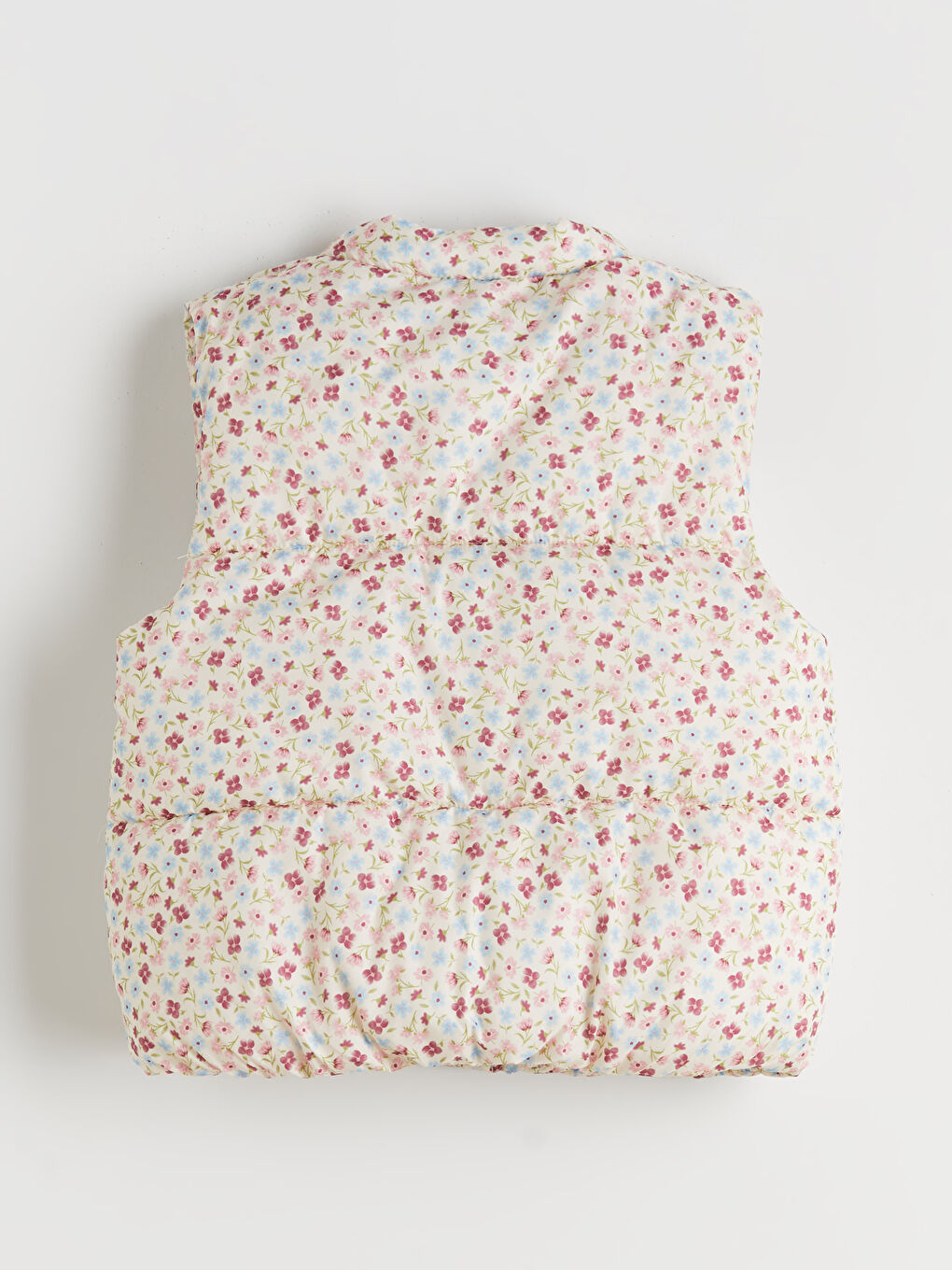 Ekru Dik Yaka Çiçekli Kız Çocuk Şişme Yelek-1