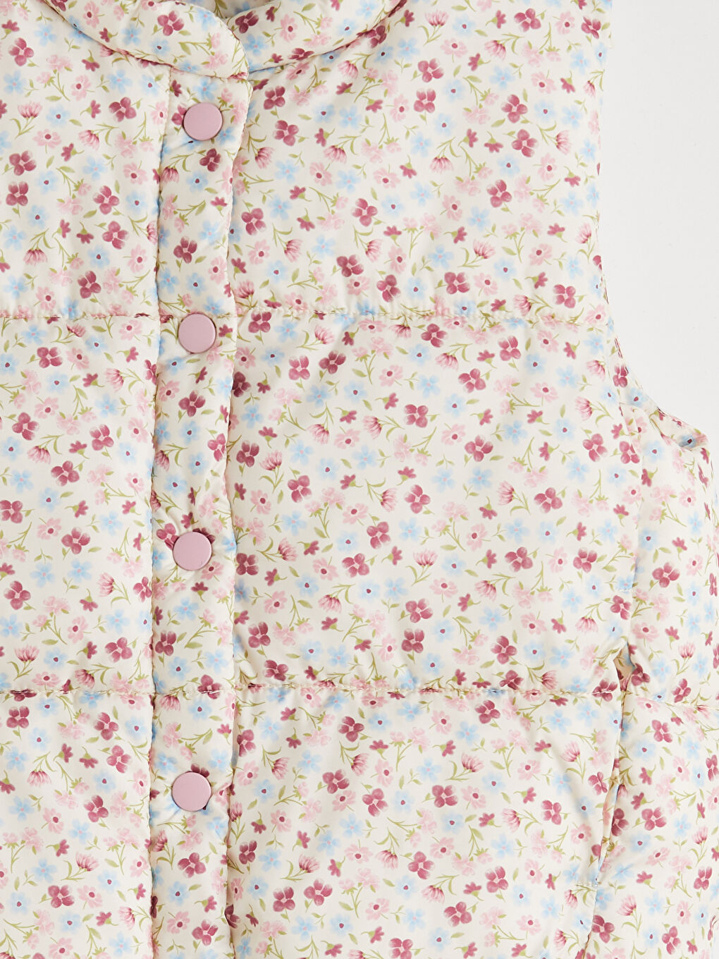 Ekru Dik Yaka Çiçekli Kız Çocuk Şişme Yelek-2