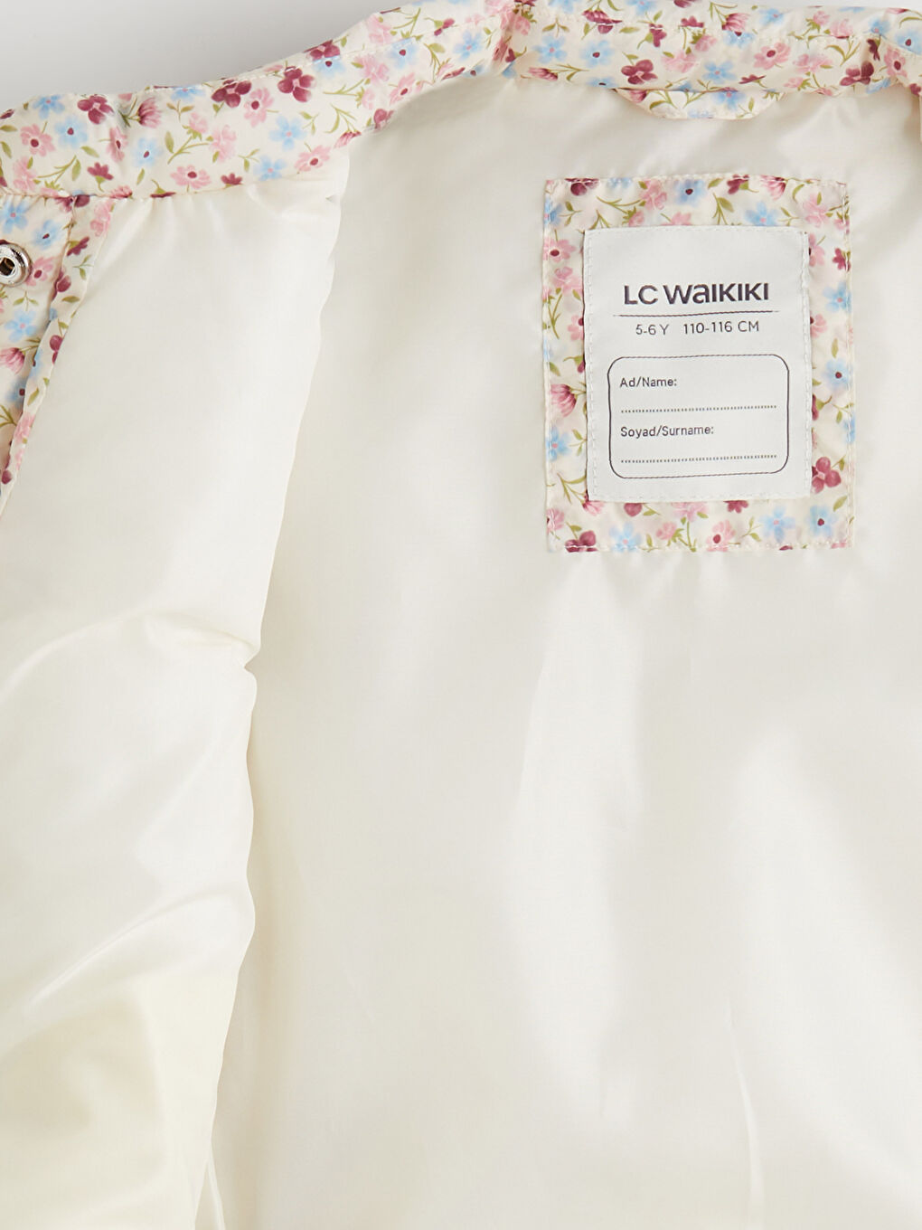 Ekru Dik Yaka Çiçekli Kız Çocuk Şişme Yelek-3