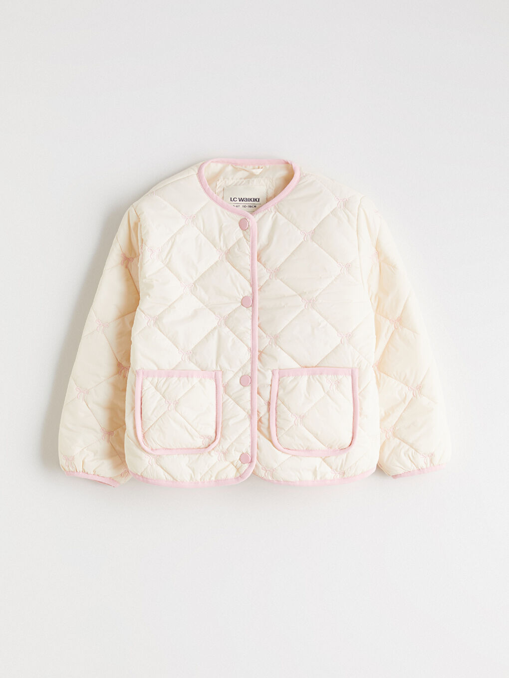 Bej Fiyonk Nakışlı Kız Çocuk Mont-1