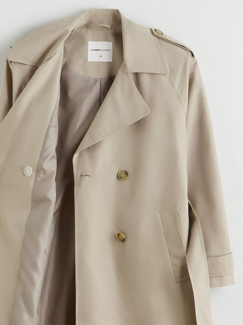 Bej Kruvaze Yaka Kadın Trençkot-6