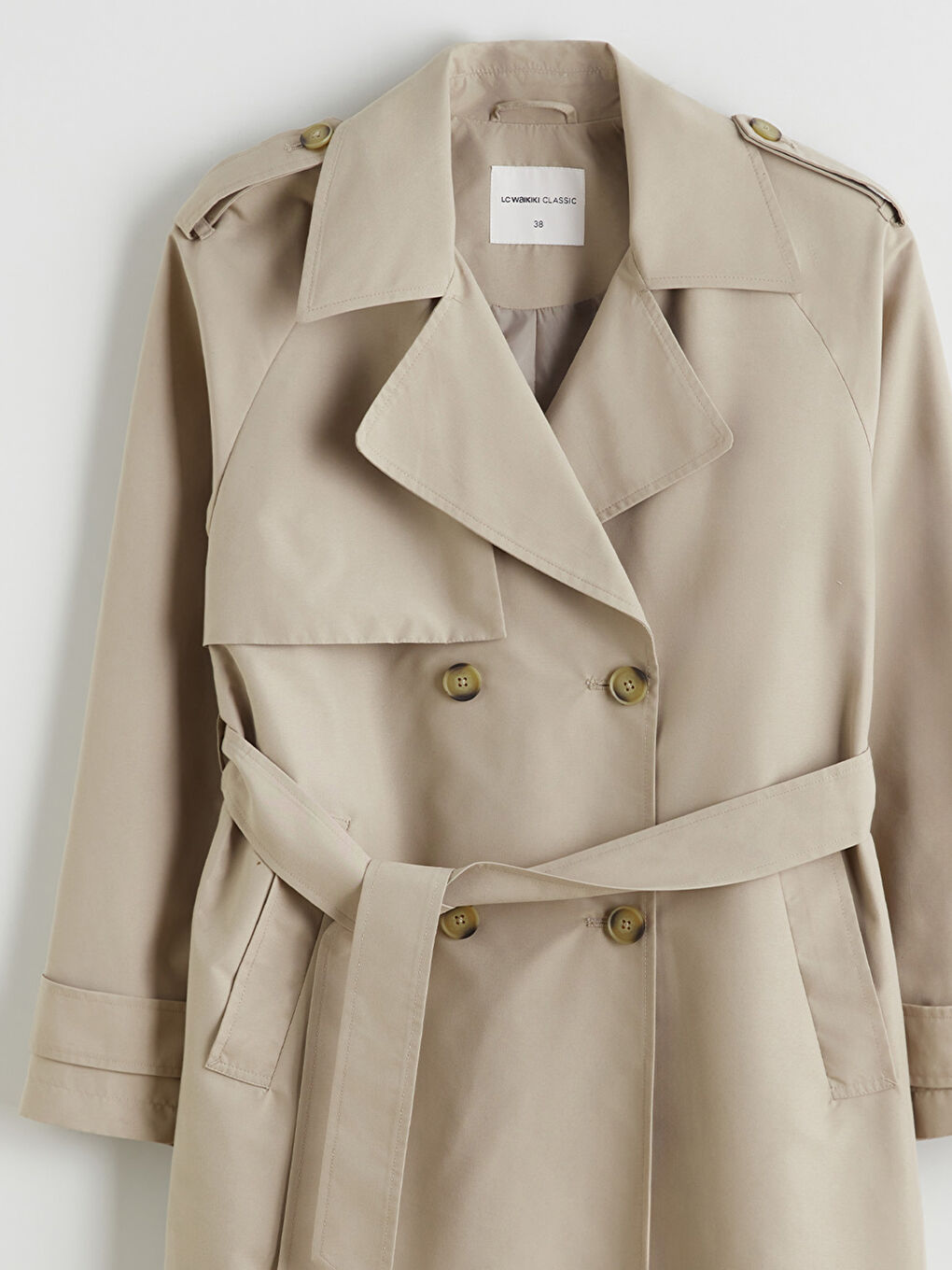 Bej Kruvaze Yaka Kadın Trençkot-7