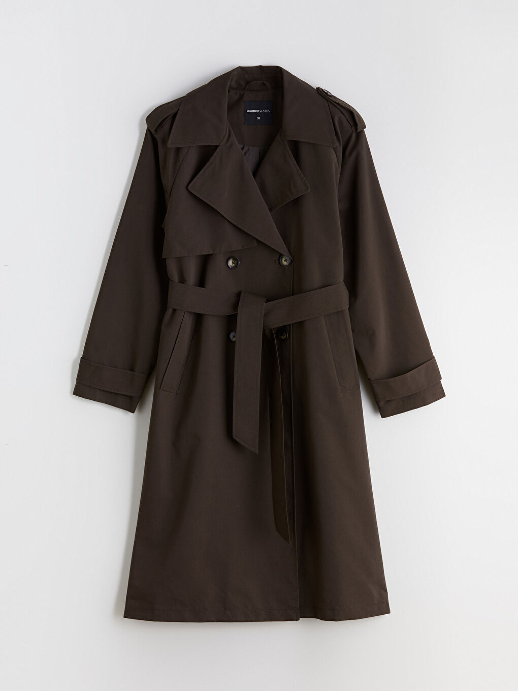 Kahverengi Kruvaze Yaka Kadın Trençkot-5