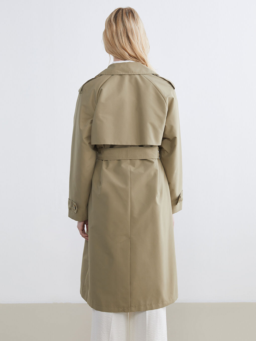 Yeşil Kruvaze Yaka Kadın Trençkot-4