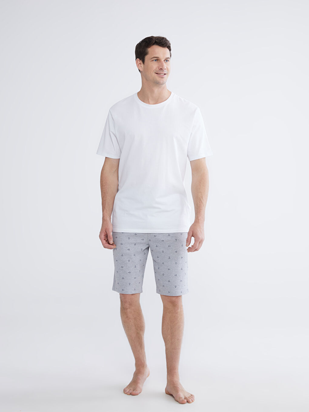Gri Standart Kalıp Desenli Pijama Alt Şort