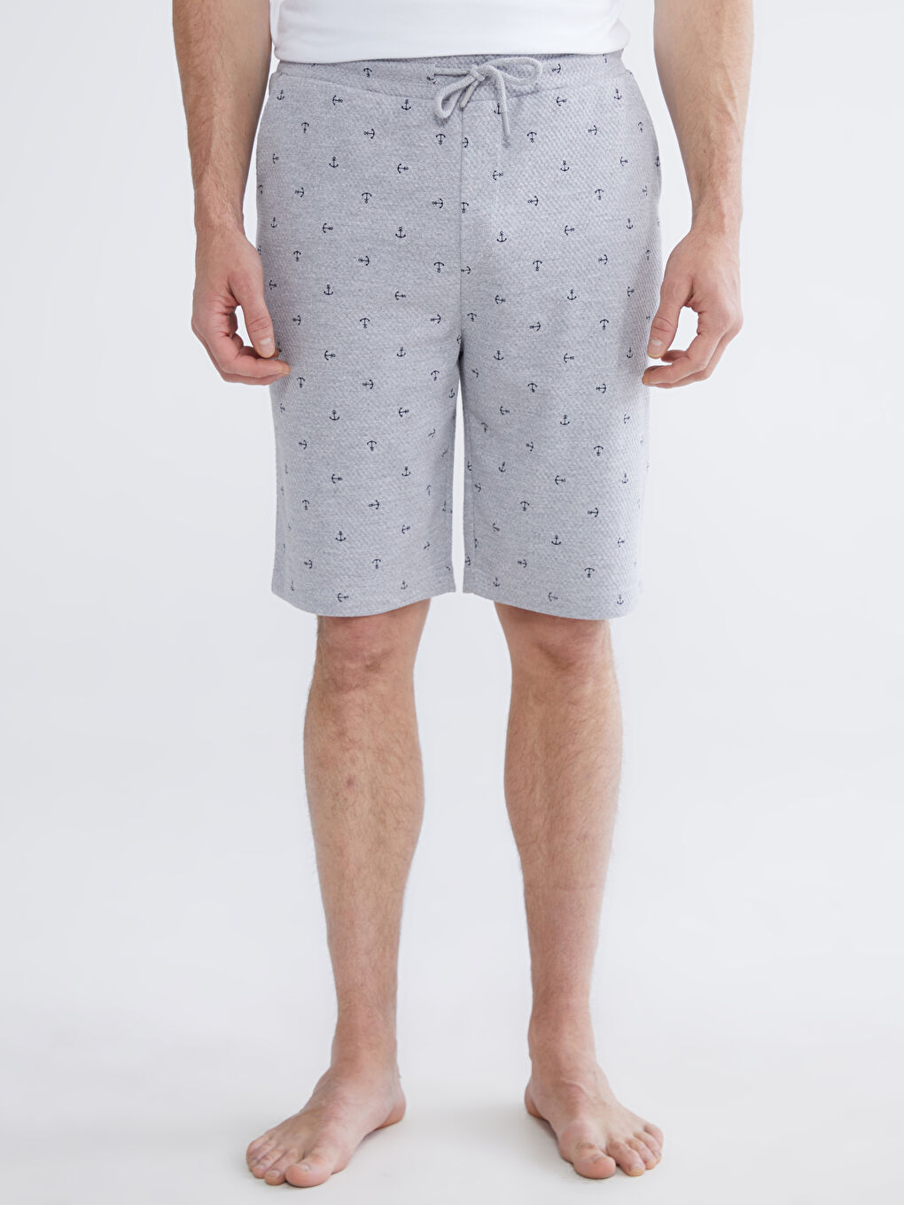 Gri Standart Kalıp Desenli Pijama Alt Şort-2