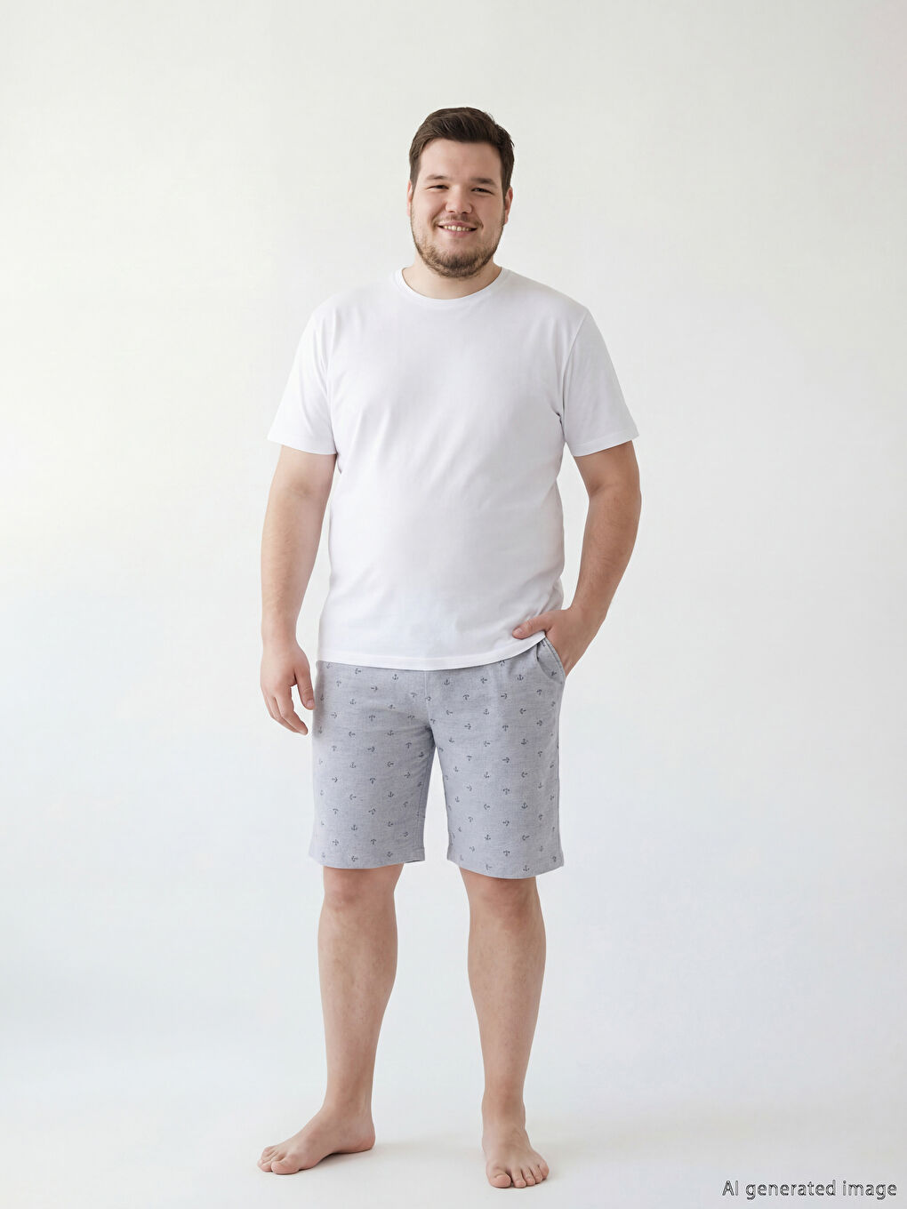 Gri Standart Kalıp Desenli Pijama Alt Şort-1