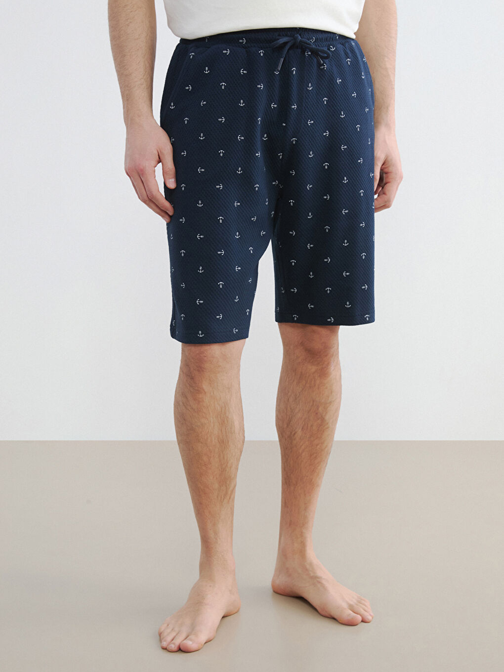 Lacivert Standart Kalıp Desenli Pijama Alt Şort-2