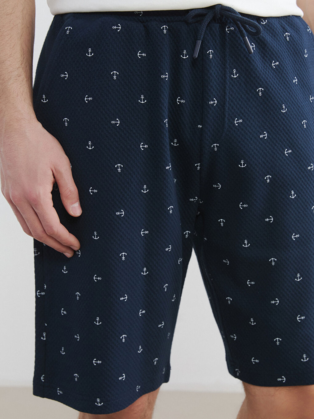 Lacivert Standart Kalıp Desenli Pijama Alt Şort-3