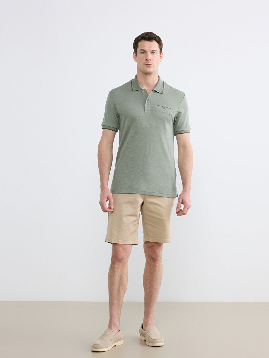 Yeşil Polo Yaka Erkek Dokulu Tişört-1