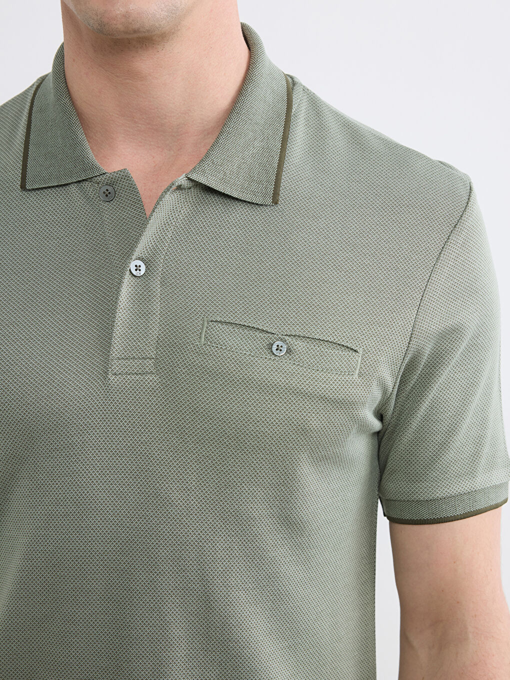 Yeşil Polo Yaka Erkek Dokulu Tişört-2