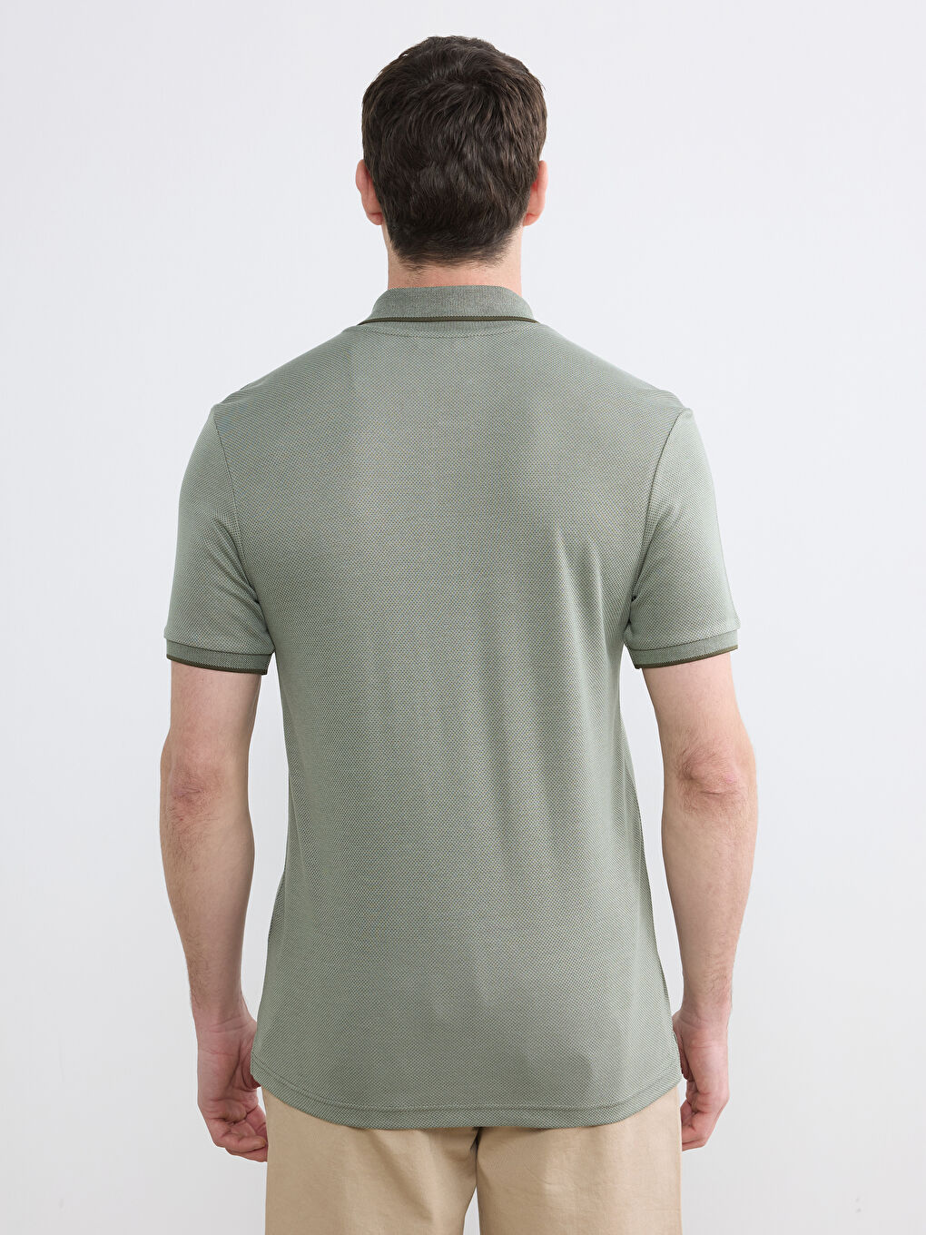 Yeşil Polo Yaka Erkek Dokulu Tişört-3