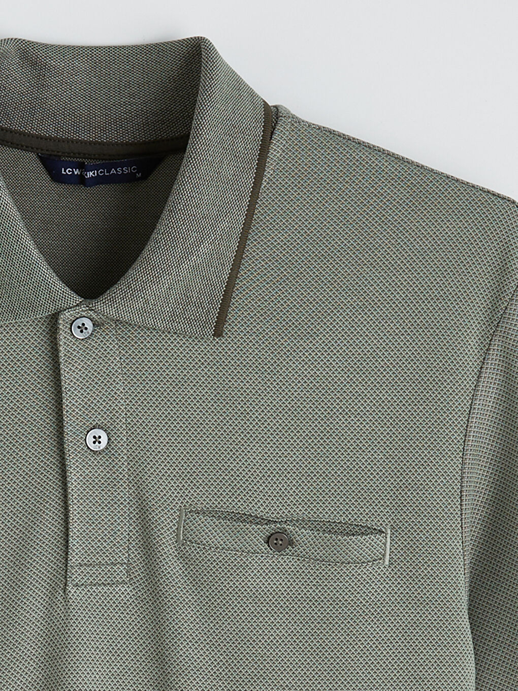 Yeşil Polo Yaka Erkek Dokulu Tişört-1