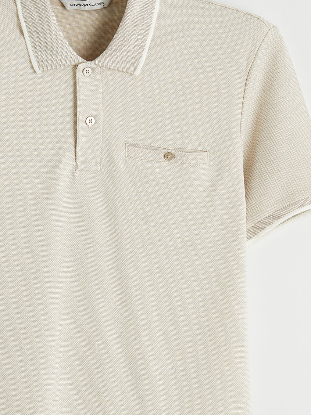 Bej Polo Yaka Erkek Dokulu Tişört-7