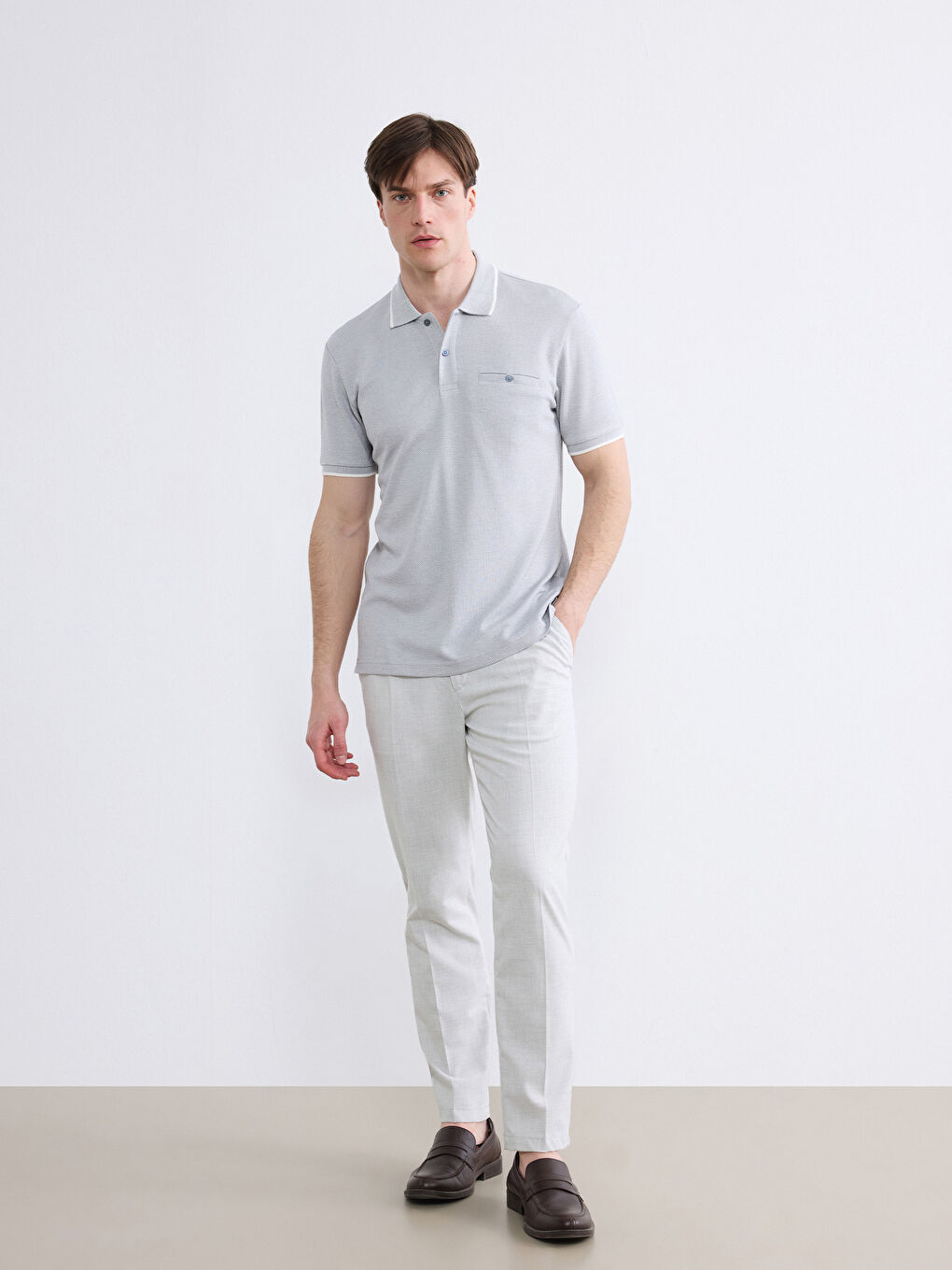 İndigo Polo Yaka Erkek Dokulu Tişört-1