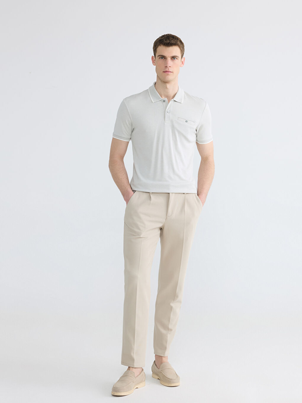 Yeşil Polo Yaka Erkek Dokulu Tişört-1