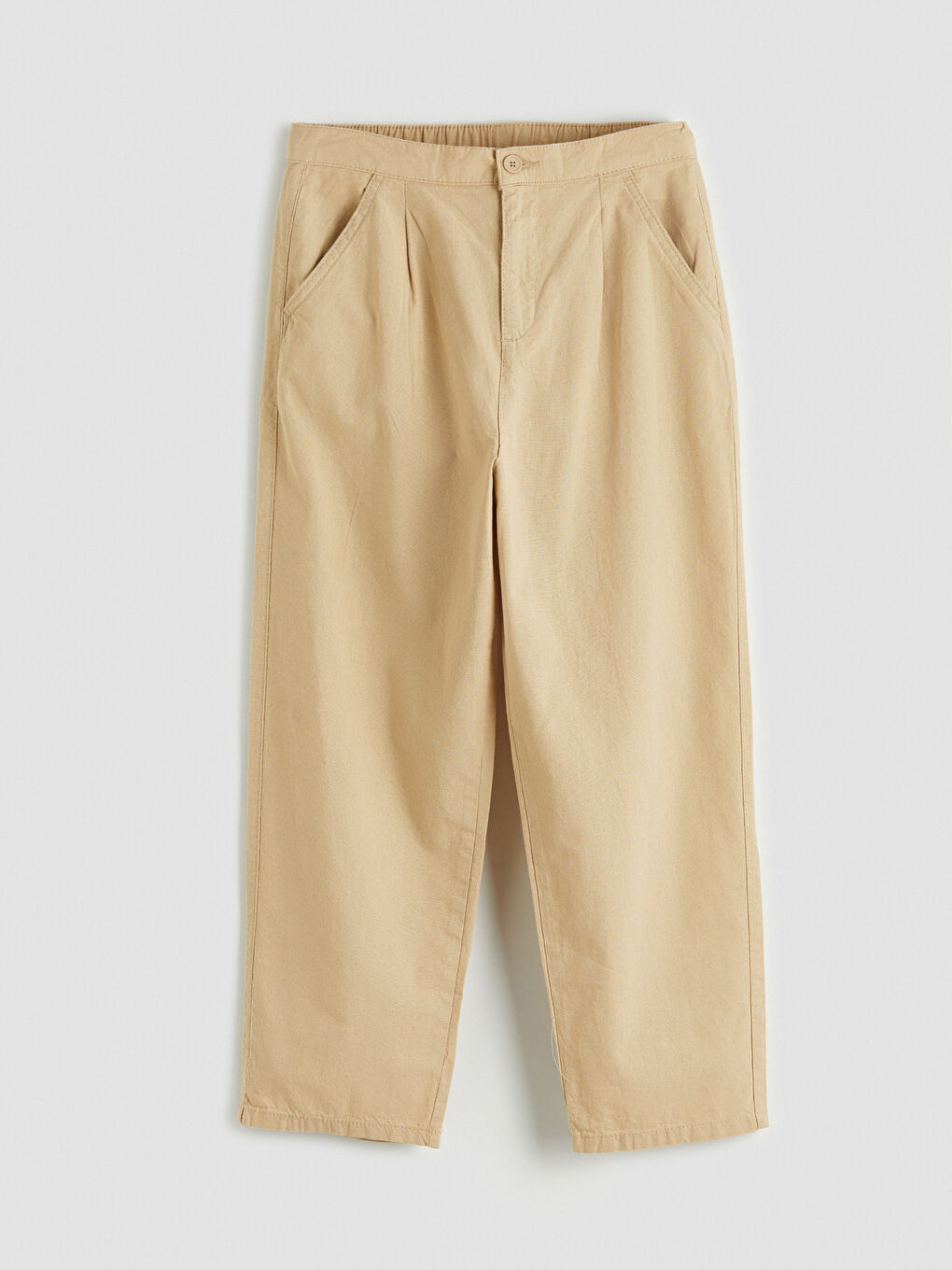 Bej Keten Karışımlı Pileli Erkek Çocuk Pantolon