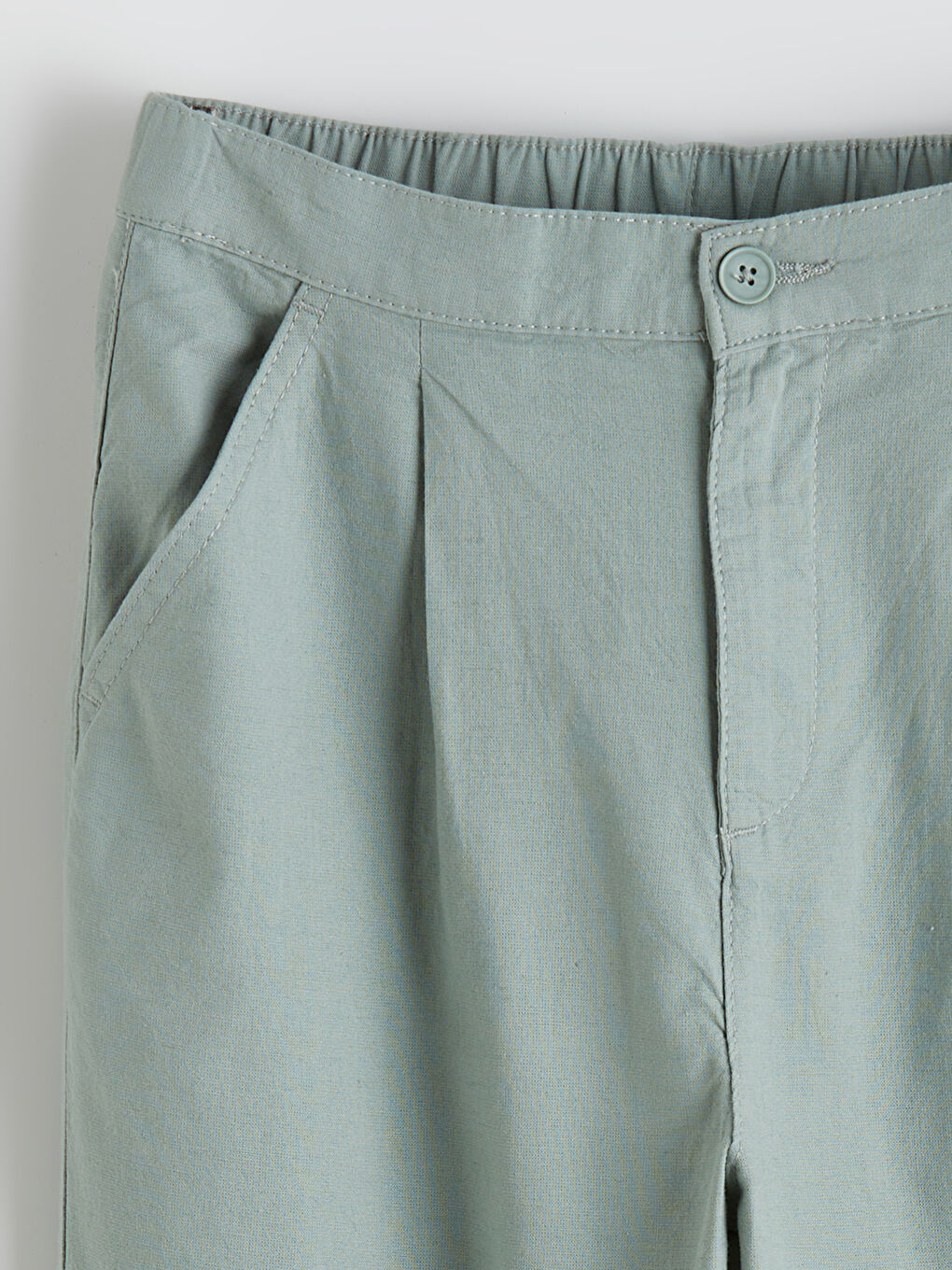 Yeşil Keten Karışımlı Pileli Erkek Çocuk Pantolon-1