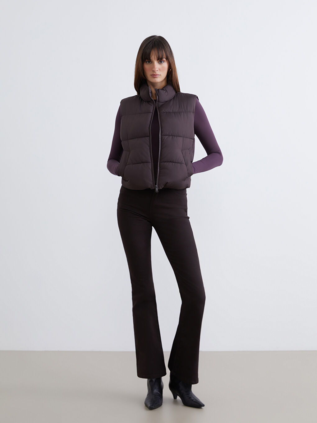 Funnel Neck Women's Puffer Gilet-1