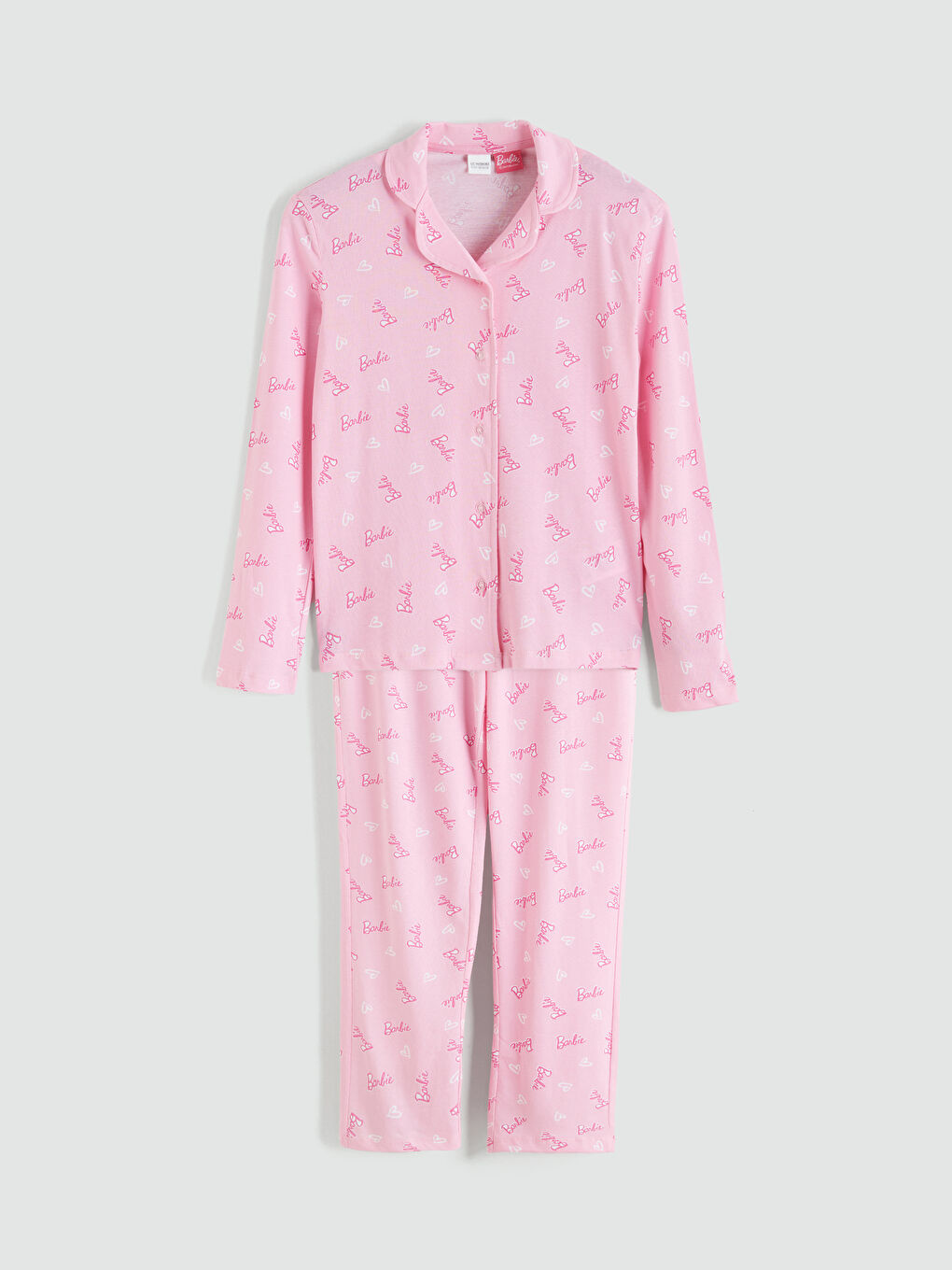 طقم بيجامة ياقة القميص باربي مطبوع للبنات