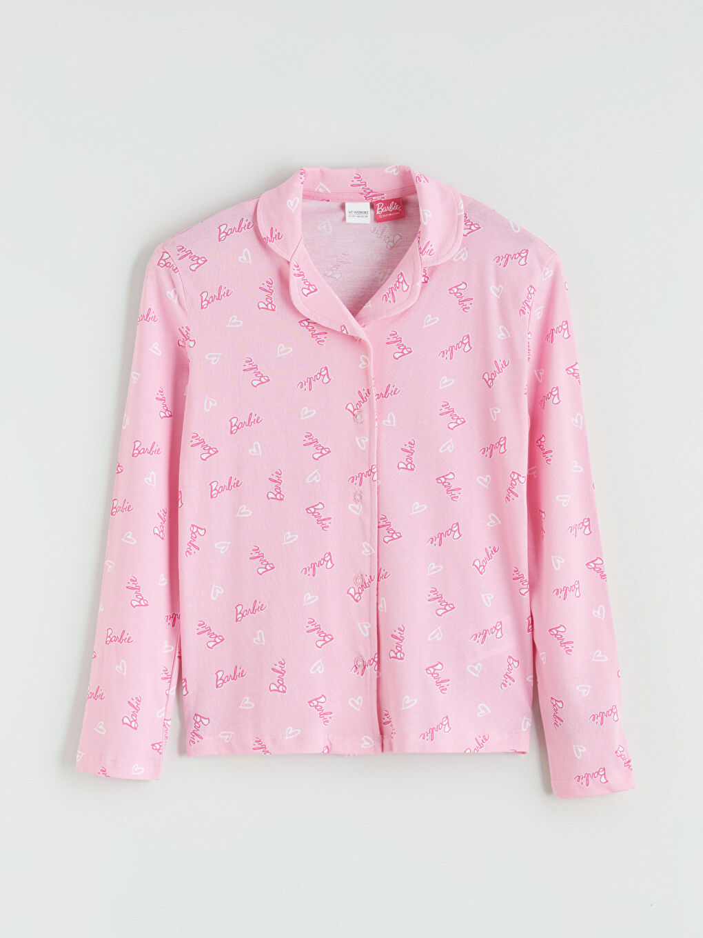 طقم بيجامة ياقة القميص باربي مطبوع للبنات-1