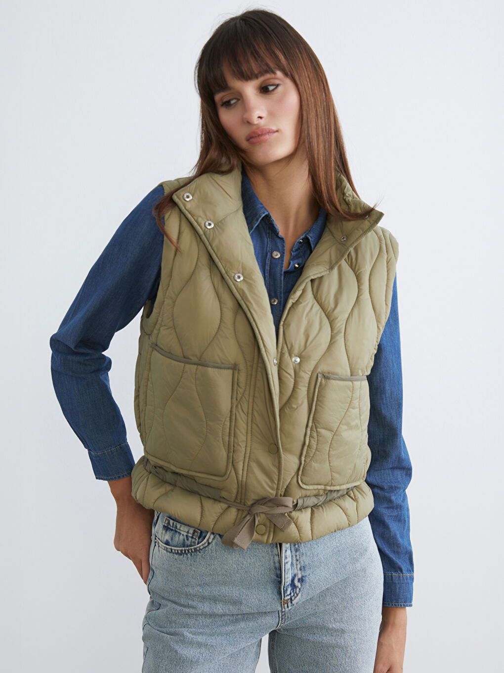 Woman KHAKI Puffer Gilet