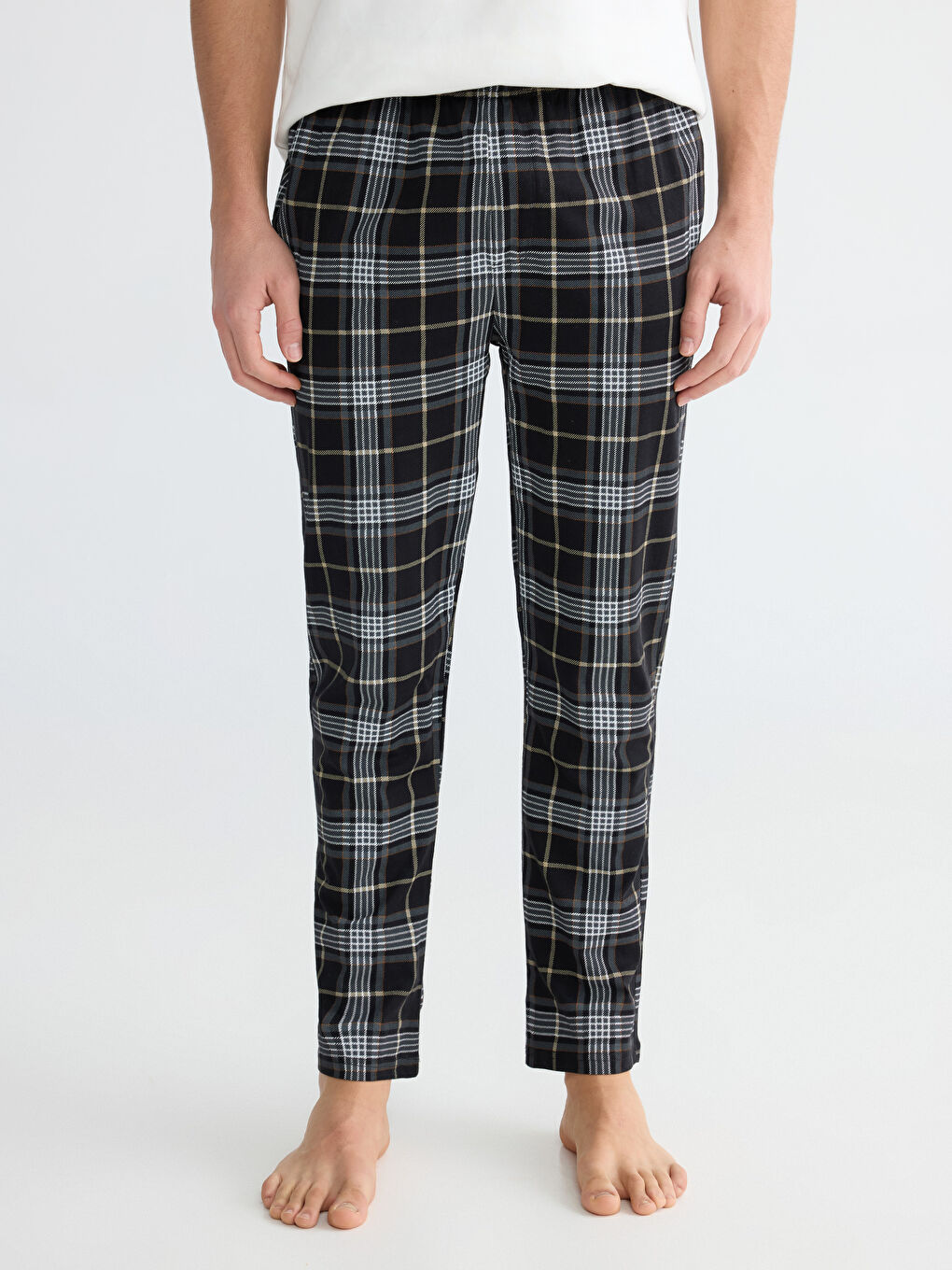 Siyah Standart Kalıp Ekose Erkek Pijama Altı-1