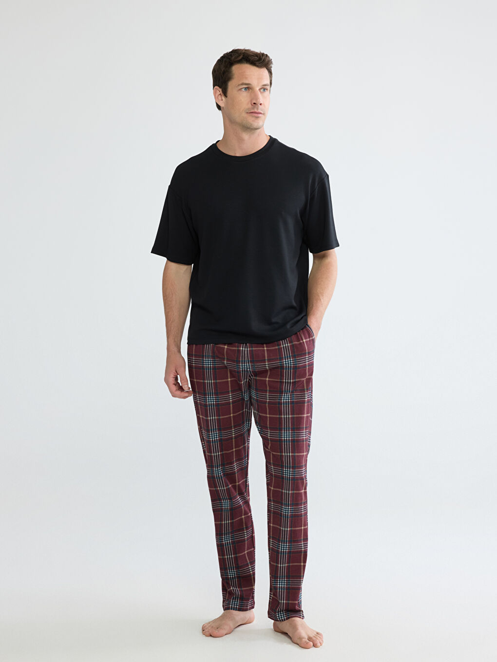 Классический крой клетчатые мужские пижамные брюки