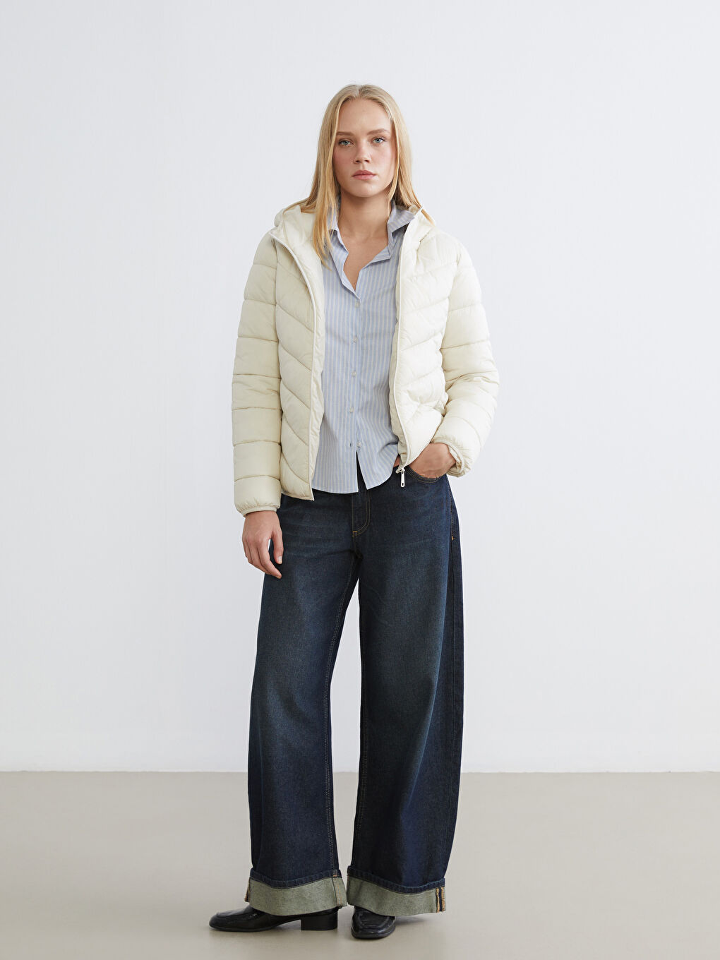 Woman ECRU Puffer Coat-1