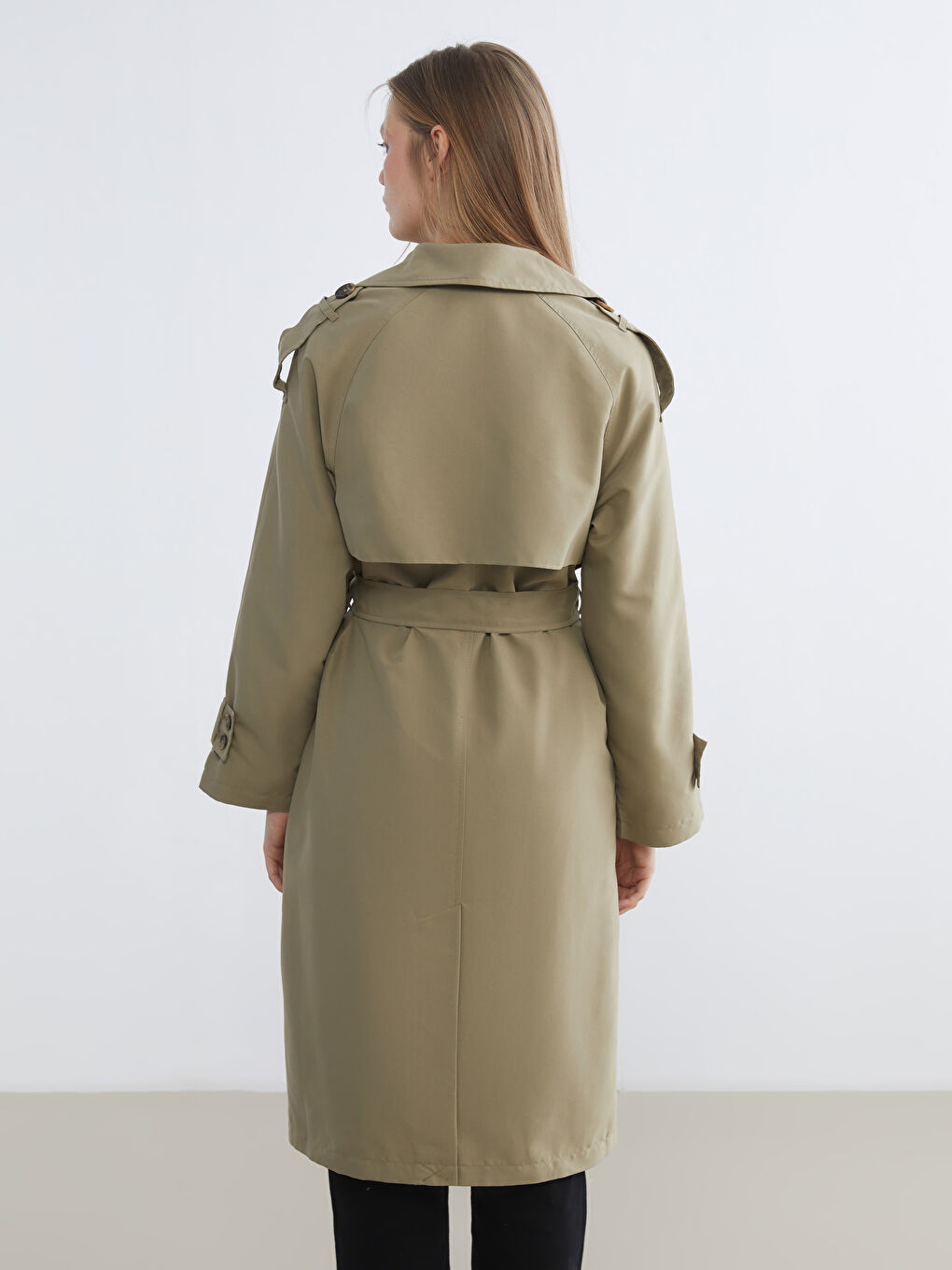 Haki Kruvaze Yaka Kadın Trençkot-3