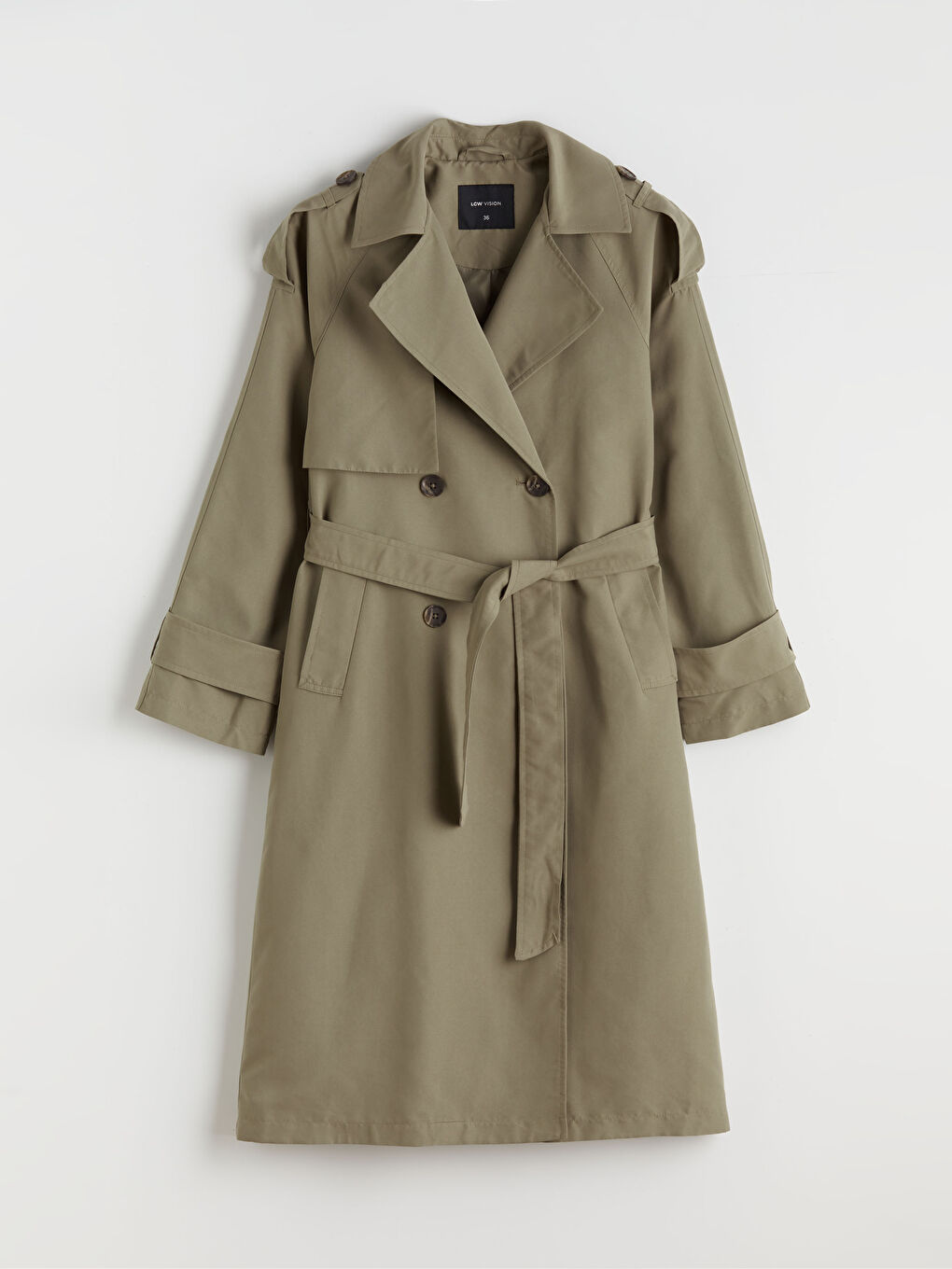 Haki Kruvaze Yaka Kadın Trençkot-4