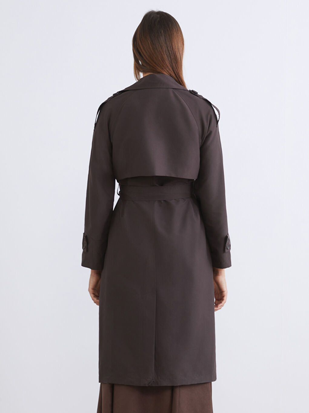 Kahverengi Kruvaze Yaka Kadın Trençkot-4