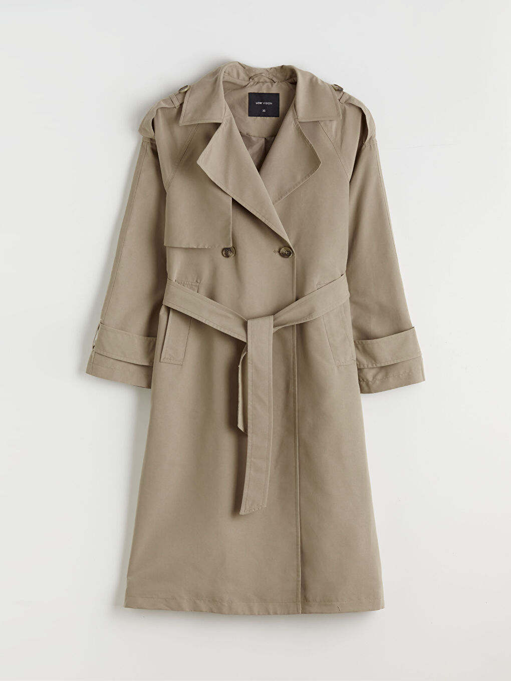 Bej Kruvaze Yaka Kadın Trençkot-5