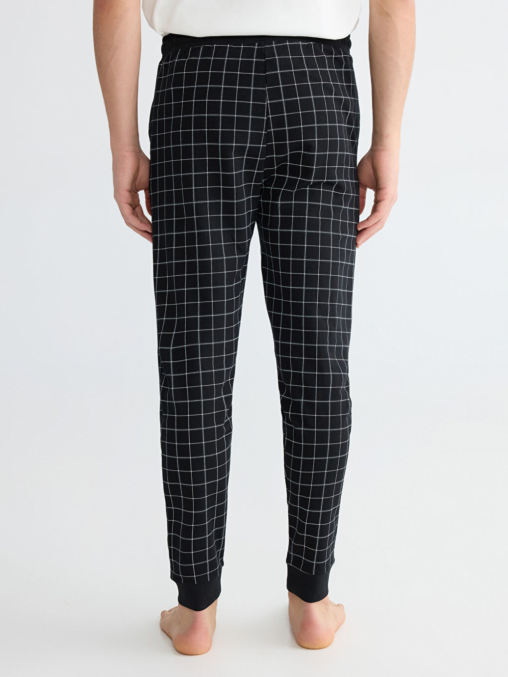 Siyah Standart Kalıp Ekose Desenli Erkek Pijama Alt-3