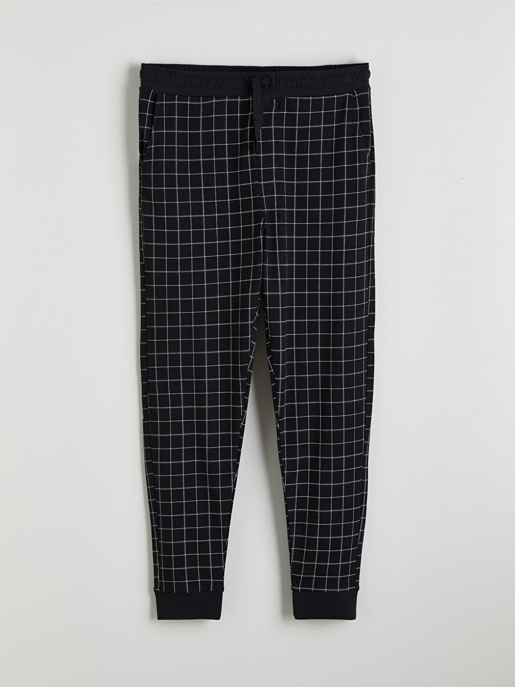Siyah Standart Kalıp Ekose Desenli Erkek Pijama Alt-4