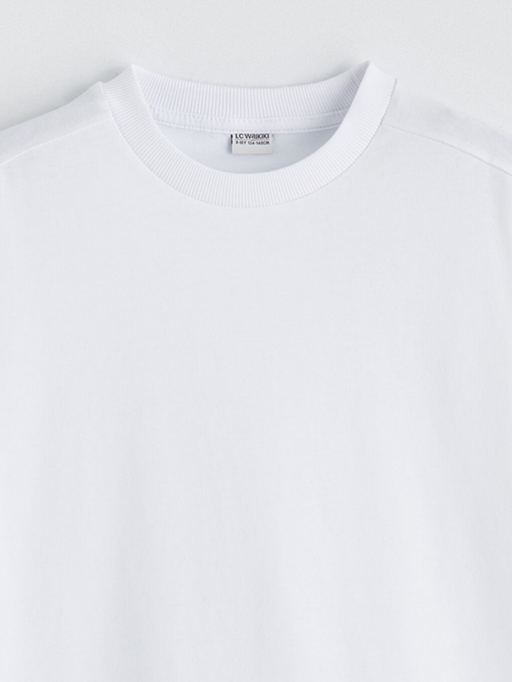 Beyaz Bisiklet Yaka Basic Erkek Çocuk Tişört-1