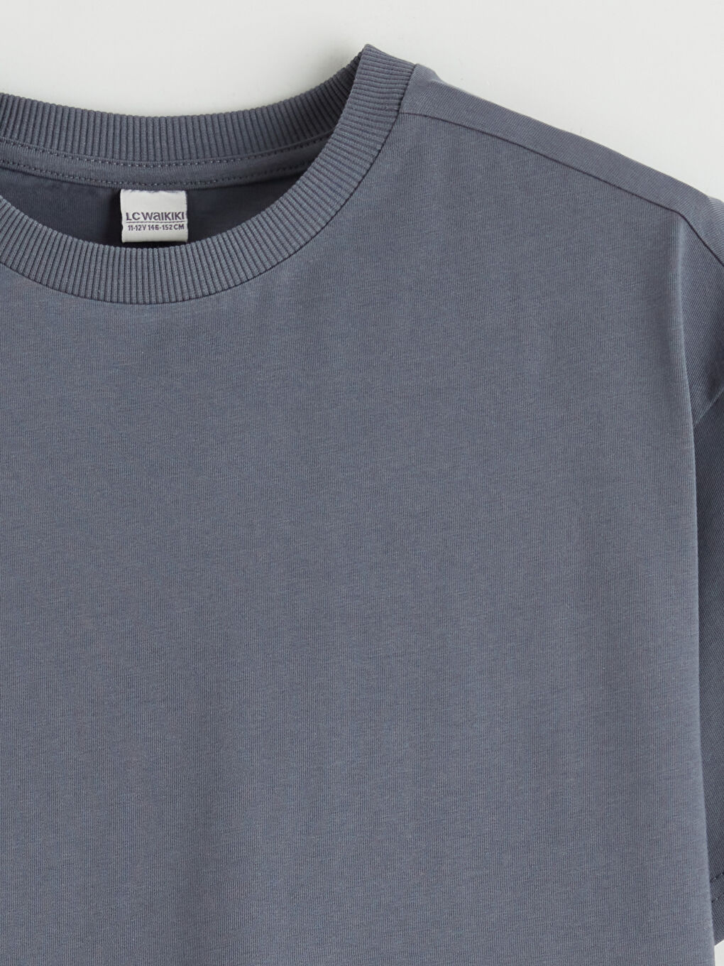 Gri Bisiklet Yaka Basic Erkek Çocuk Tişört-1