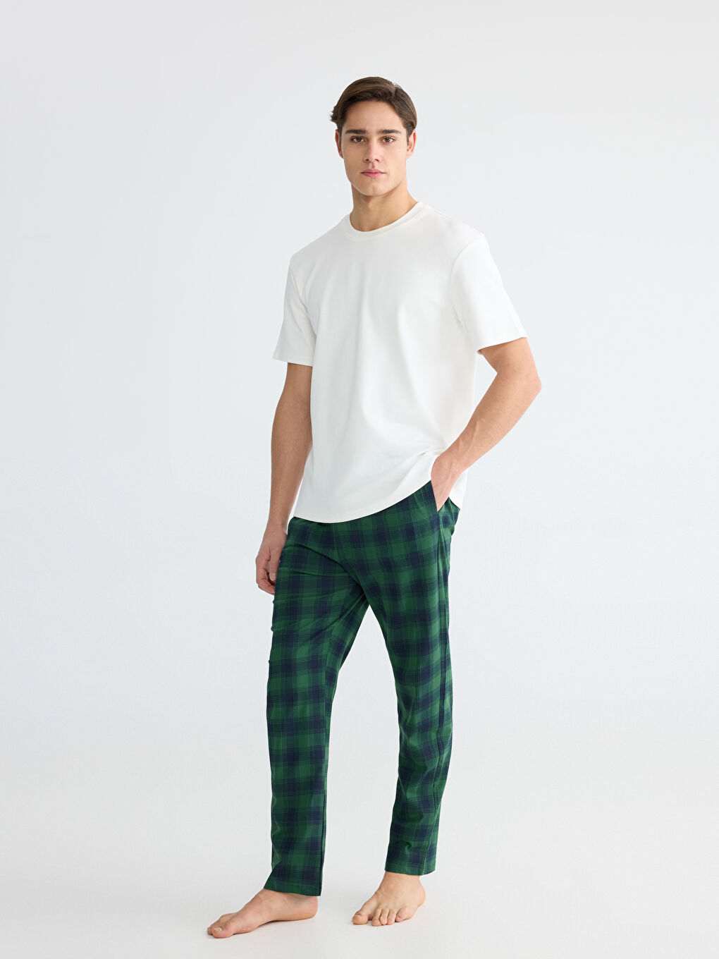 Yeşil Standart Kalıp Ekose Erkek Pijama Alt