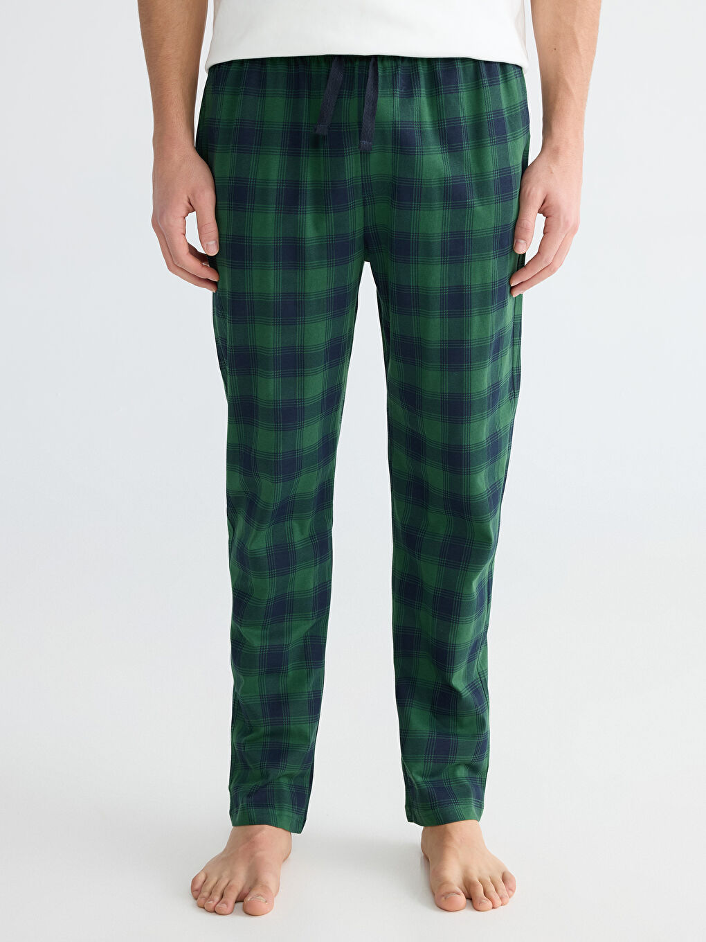 Yeşil Standart Kalıp Ekose Erkek Pijama Alt-1