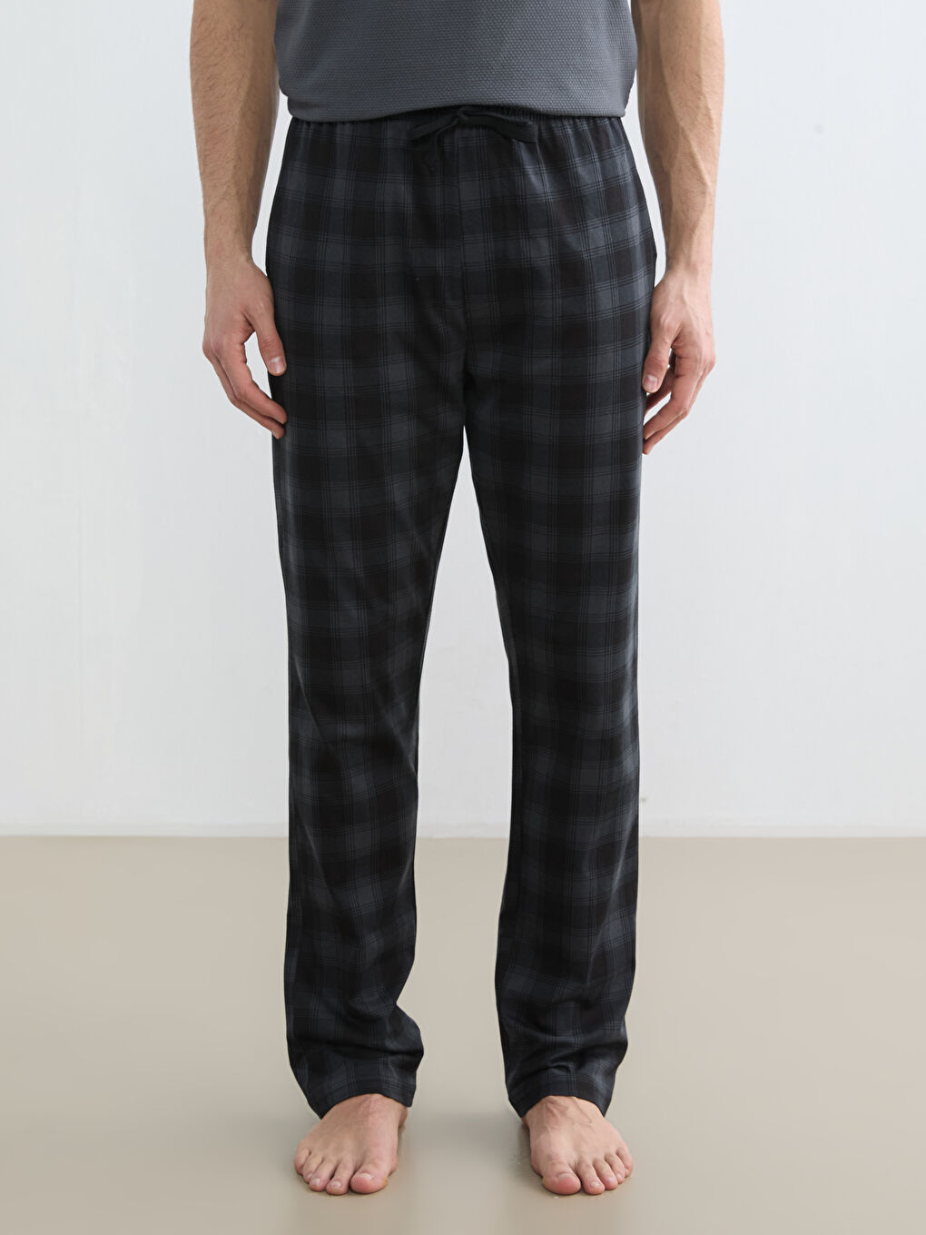 Gri Standart Kalıp Ekose Erkek Pijama Alt-1