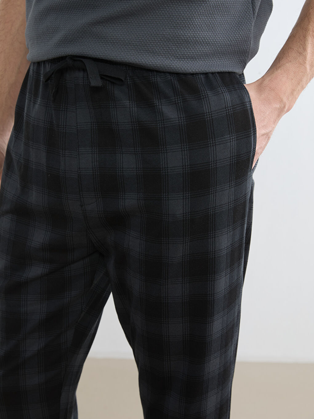 Gri Standart Kalıp Ekose Erkek Pijama Alt-2