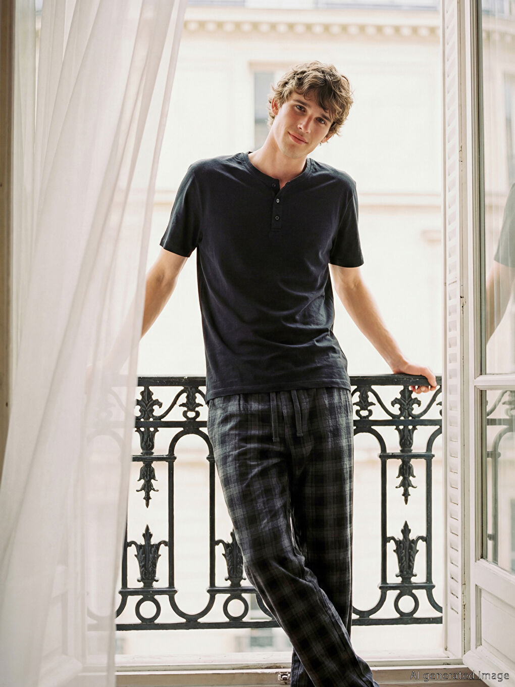 Gri Standart Kalıp Ekose Erkek Pijama Alt