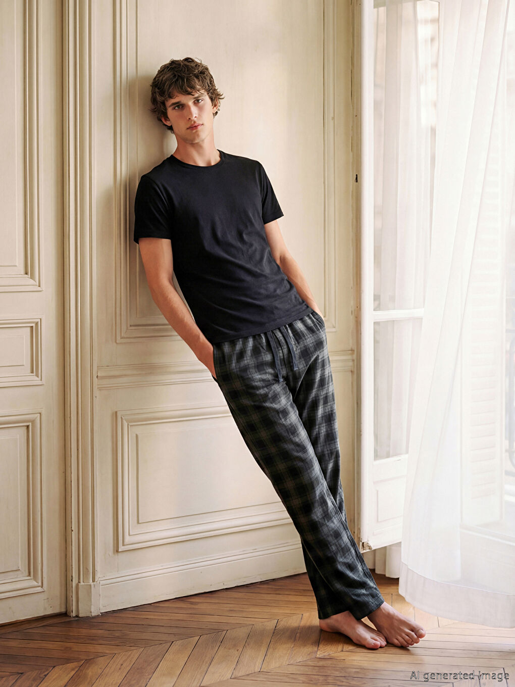 Gri Standart Kalıp Ekose Erkek Pijama Alt-1